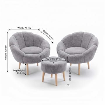 Ørelappstol- og puffsett (3 deler) Atelier Del Sofa Lida Wellsoft (75 x 100 x 42 cm) Grå - Møbler - Stoler & lenestoler - Lenestoler