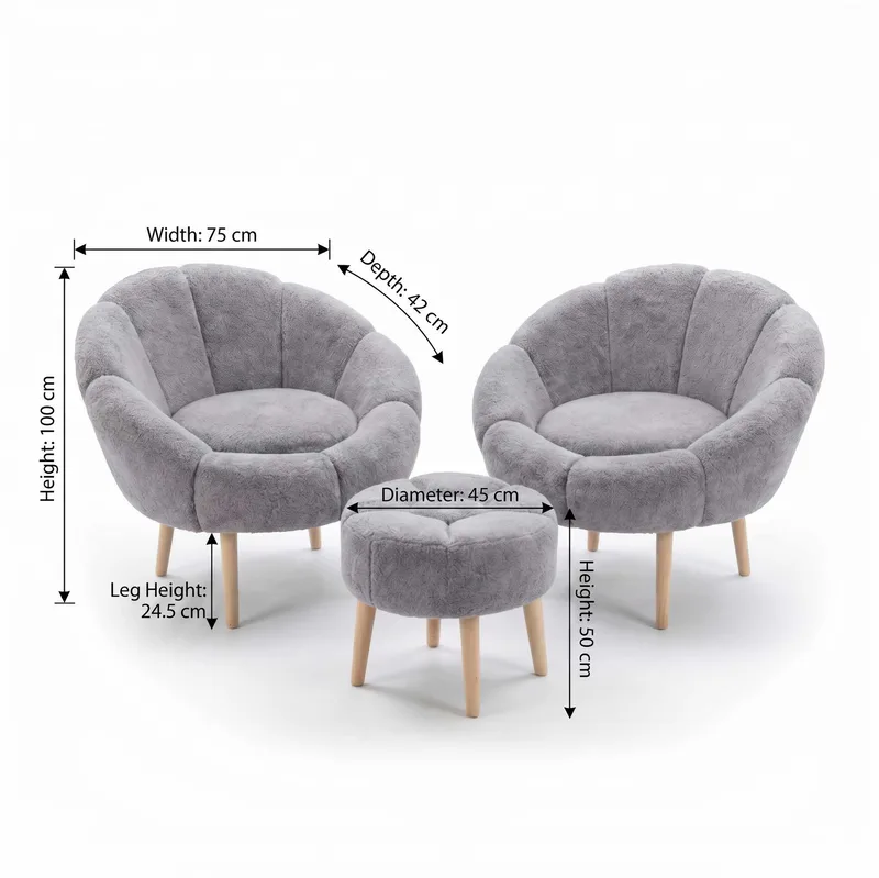 Ørelappstol- og puffsett (3 deler) Atelier Del Sofa Lida Wellsoft (75 x 100 x 42 cm) Grå - Møbler - Stoler & lenestoler - Lenestoler