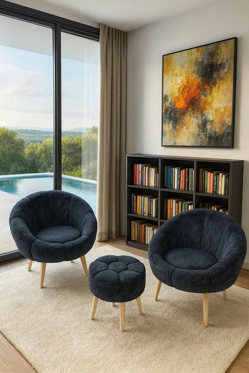 Ørelappstol- og puffsett (3 deler) Atelier Del Sofa Lida Wellsoft (75 x 100 x 42 cm) Antrasitt - Møbler - Stoler & lenestoler - Lenestoler