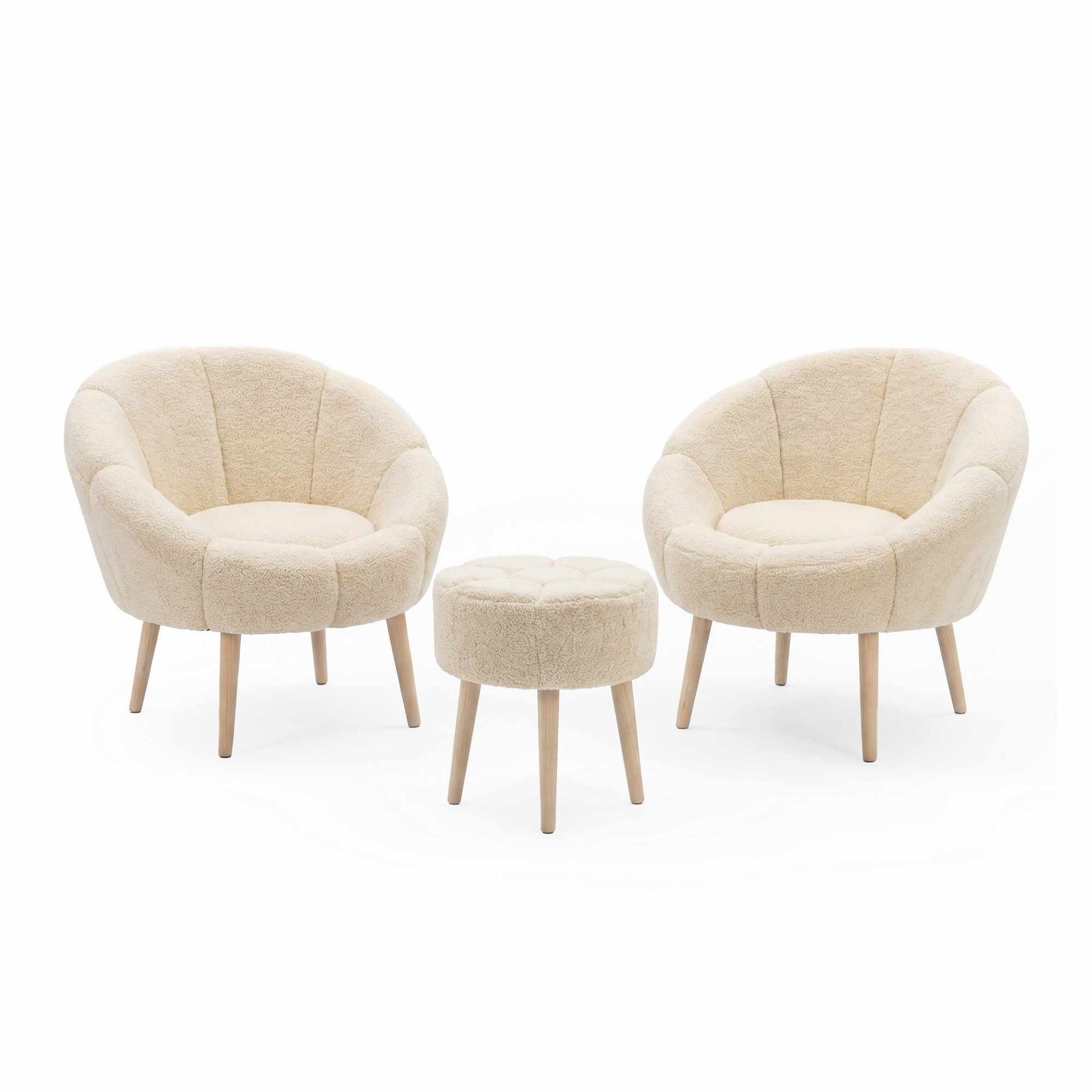 Ørelappstol- og puffsett (3 deler) Atelier Del Sofa Lida Wellsoft (75 x 100 x 42 cm) Krem -