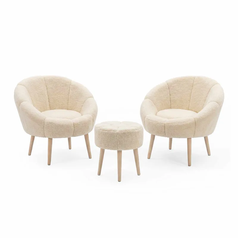 Ørelappstol- og puffsett (3 deler) Atelier Del Sofa Lida Wellsoft (75 x 100 x 42 cm) Krem, undefined