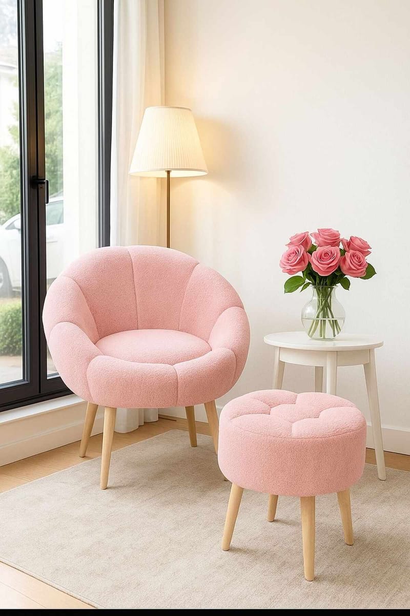 Ørelappstol- og puffesett (2 deler) Atelier Del Sofa Lida (75 x 100 x 42 cm) Rosa - Møbler - Stoler & lenestoler - Lenestoler