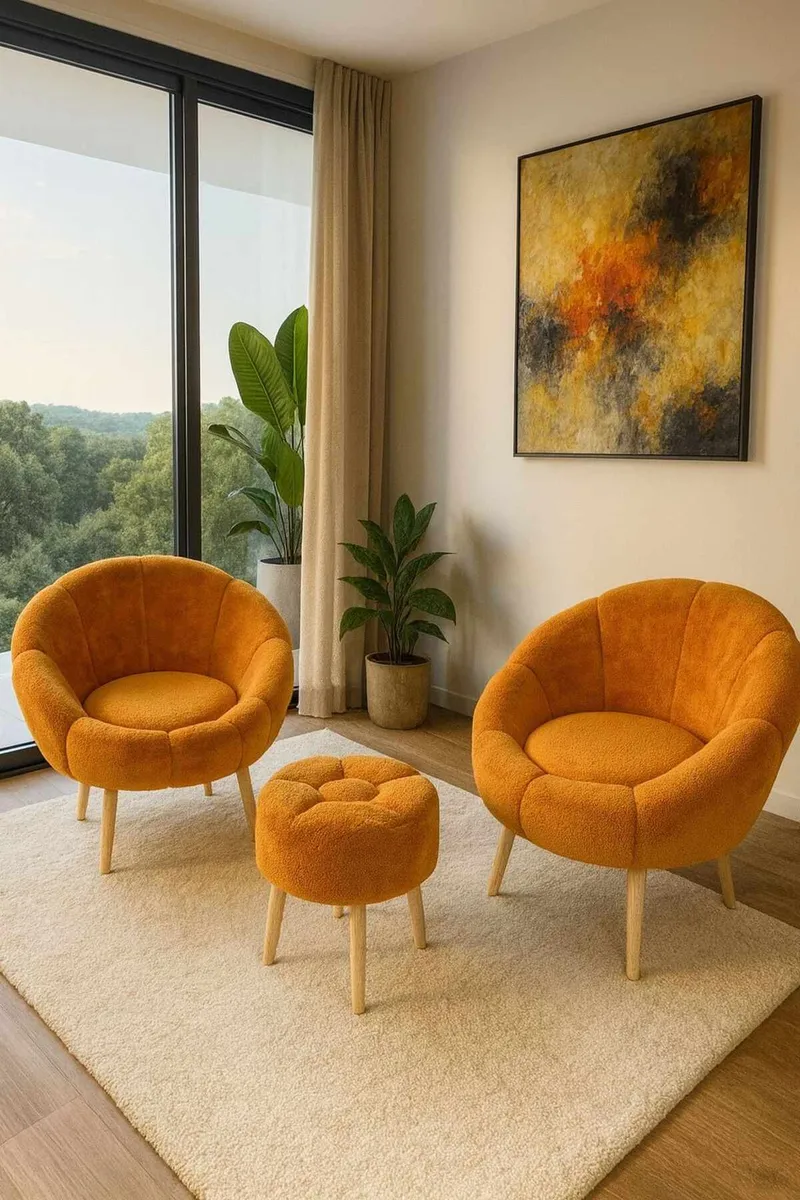 Ørelappstol- og puffsett (3 deler) Atelier Del Sofa Lida Wellsoft (75 x 100 x 42 cm) Oransje - Møbler - Stoler & lenestoler - Lenestoler