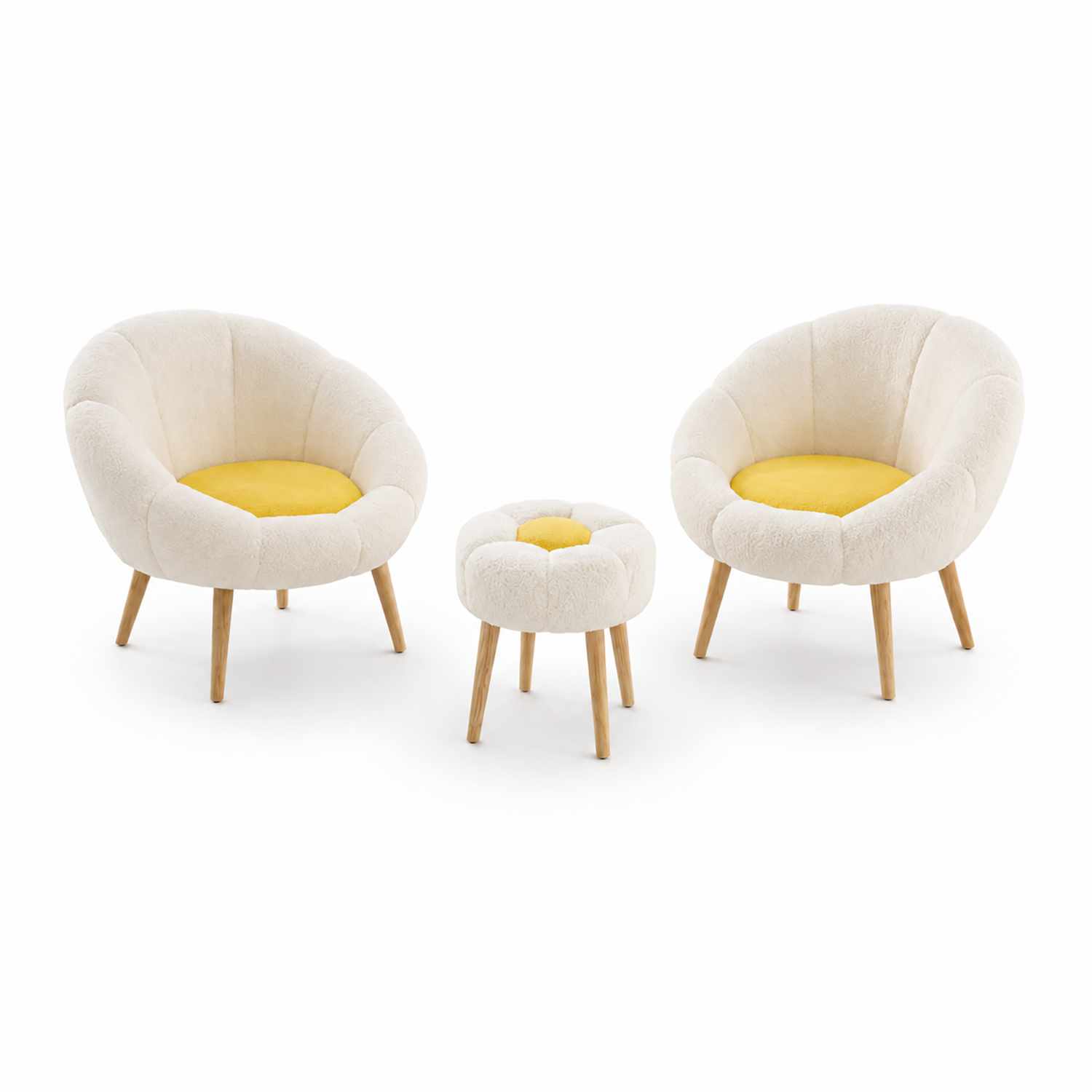 Ørelappstol- og puffsett (3 deler) Atelier Del Sofa Lida Wellsoft (75 x 100 x 42 cm) Hvit gul -