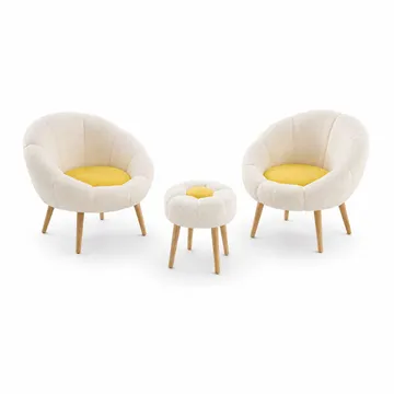 Ørelappstol- og puffsett (3 deler) Atelier Del Sofa Lida Wellsoft (75 x 100 x 42 cm) Hvit gul