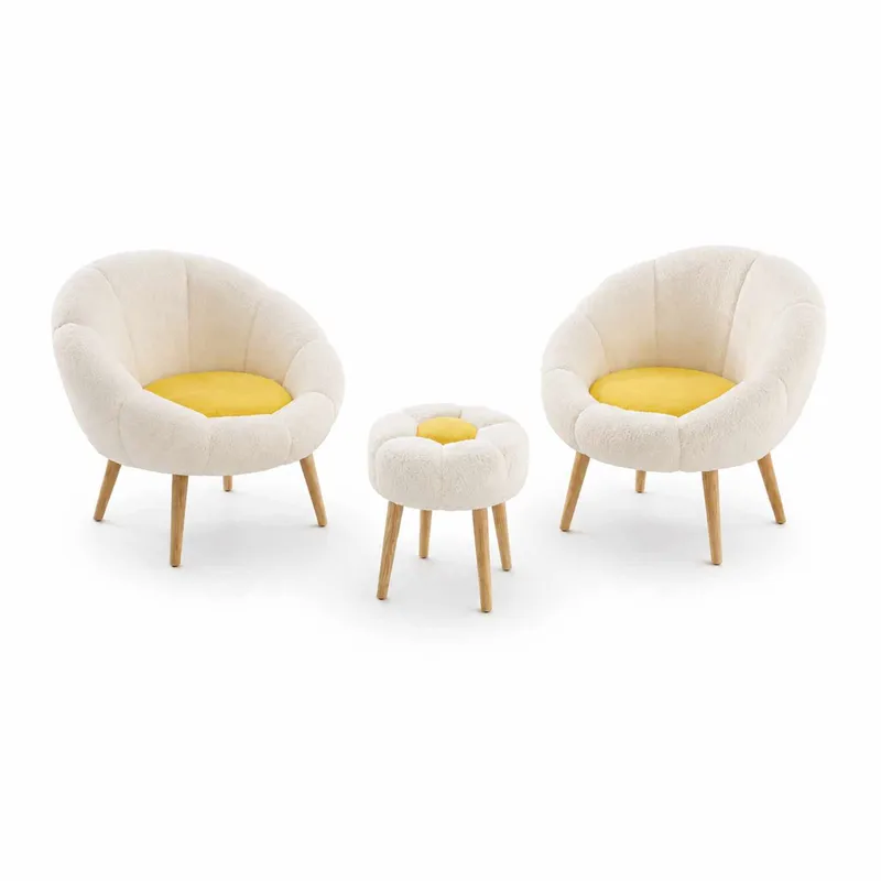 Ørelappstol- og puffsett (3 deler) Atelier Del Sofa Lida Wellsoft (75 x 100 x 42 cm) Hvit gul, undefined