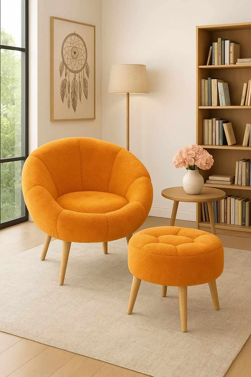 Ørelappstol- og puffesett (2 deler) Atelier Del Sofa Lida (75 x 100 x 42 cm) Oransje - Møbler - Stoler & lenestoler - Lenestoler