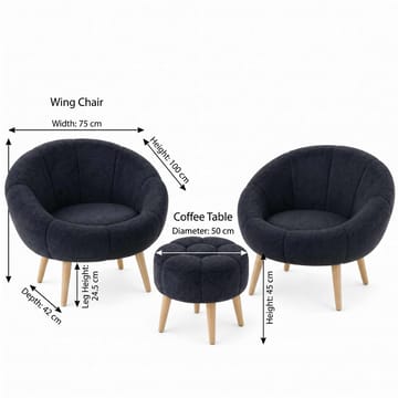 Ørelappstol- og puffsett (3 deler) Atelier Del Sofa Lida Wellsoft (75 x 100 x 42 cm) Antrasitt - Antrasitt - Møbler - Stoler & lenestoler - Lenestoler