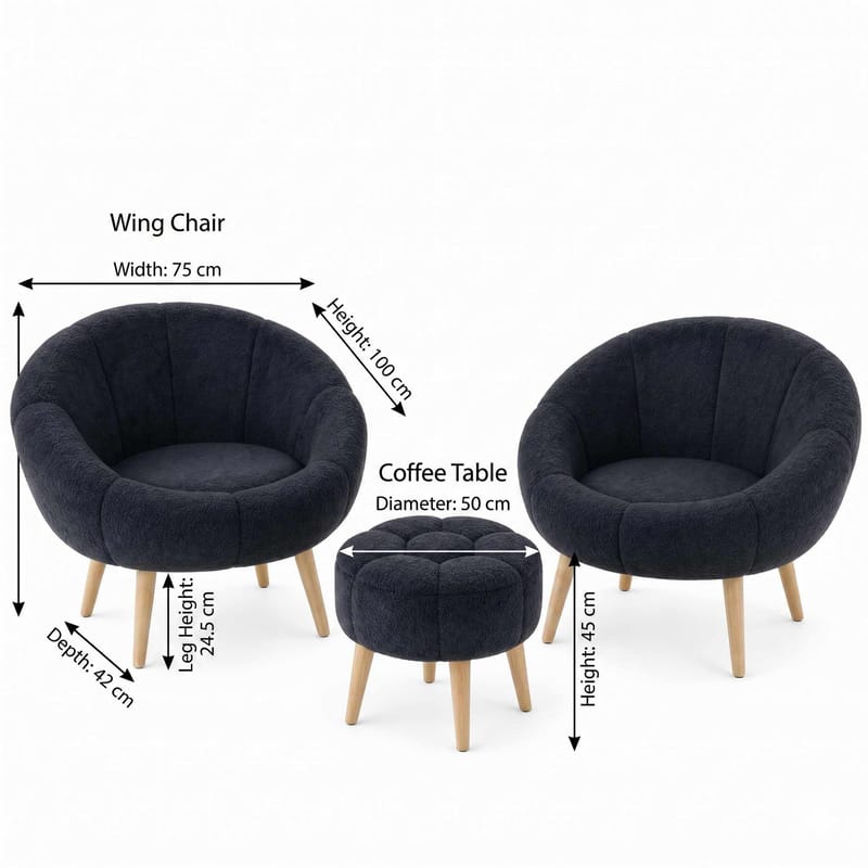 Ørelappstol- og puffsett (3 deler) Atelier Del Sofa Lida Wellsoft (75 x 100 x 42 cm) Antrasitt - Møbler - Stoler & lenestoler - Lenestoler