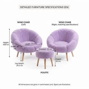 Ørelappstol- og puffsett (3 deler) Atelier Del Sofa Lida Wellsoft (75 x 100 x 42 cm) Syrin - Møbler - Stoler & lenestoler - Lenestoler