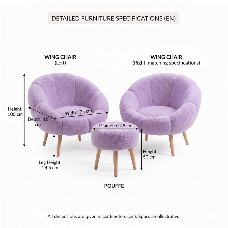 Ørelappstol- og puffsett (3 deler) Atelier Del Sofa Lida Wellsoft (75 x 100 x 42 cm) Syrin - Møbler - Stoler & lenestoler - Lenestoler