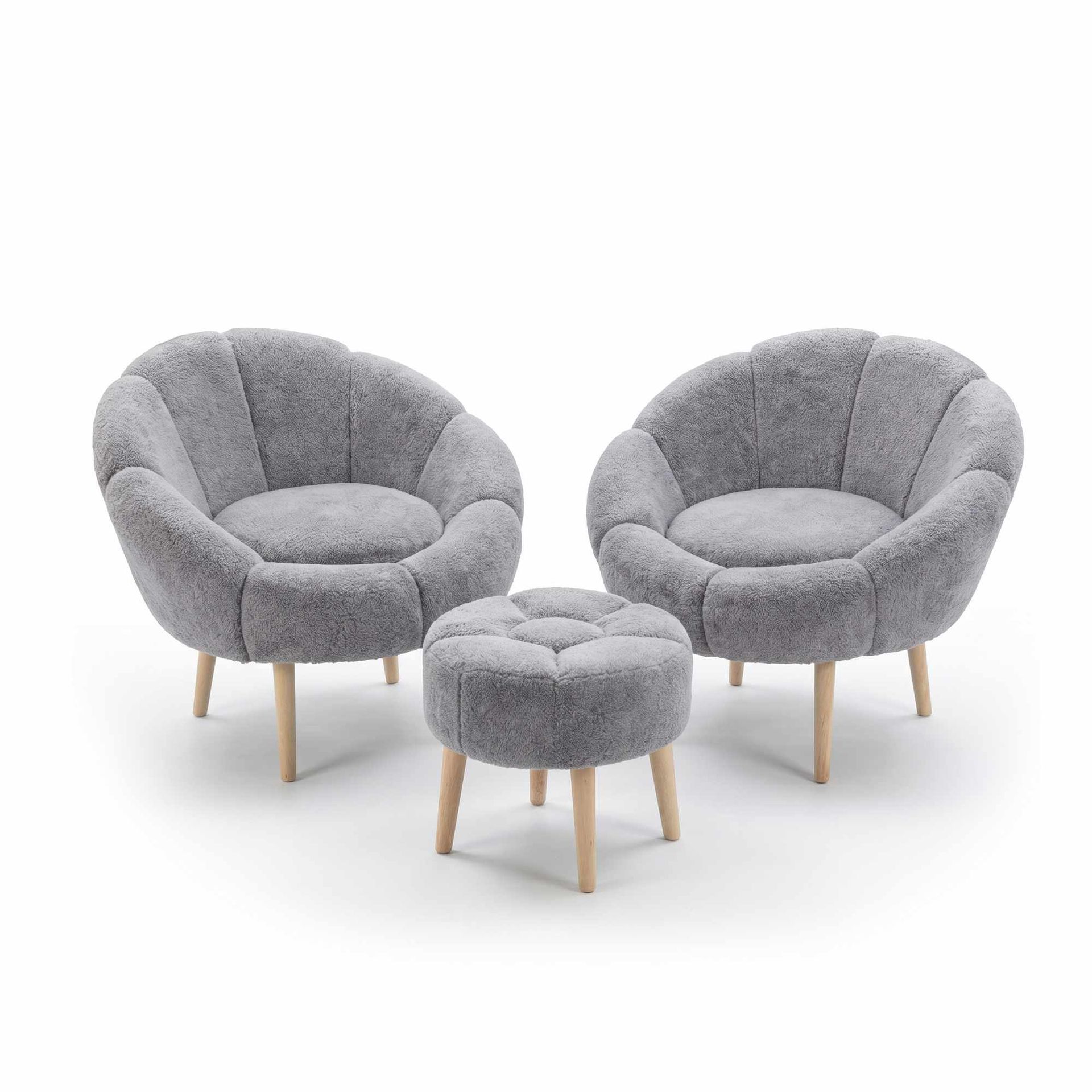 Ørelappstol- og puffsett (3 deler) Atelier Del Sofa Lida Wellsoft (75 x 100 x 42 cm) Grå -