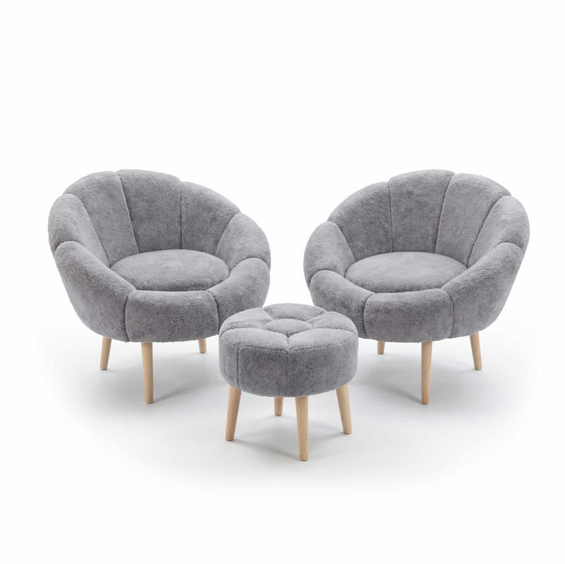 Ørelappstol- og puffsett (3 deler) Atelier Del Sofa Lida Wellsoft (75 x 100 x 42 cm) Grå, undefined