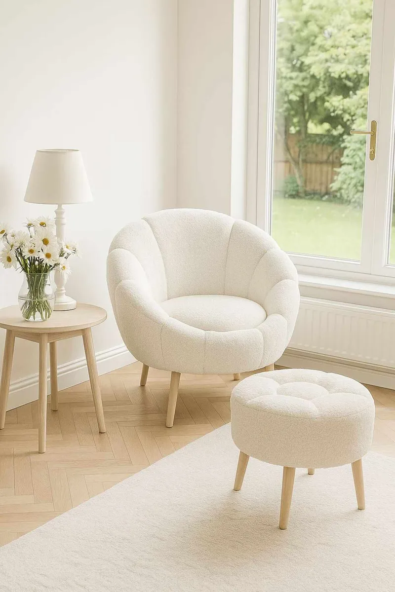 Ørelappstol- og puffesett (2 deler) Atelier Del Sofa Lida (75 x 100 x 42 cm) Hvit - Møbler - Stoler & lenestoler - Lenestoler