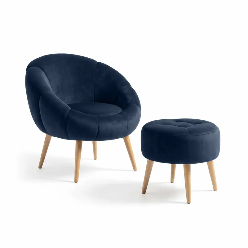 Ørelappstol- og puffesett (2 deler) Atelier Del Sofa Lida (75 x 100 x 42 cm) Antrasitt, Antrasitt