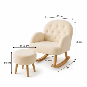 Ørelappstol- og puffesett (2 deler) Atelier Del Sofa Dugmeli (80 x 85 x 65 cm) Krem - Møbler - Stoler & lenestoler - Lenestoler