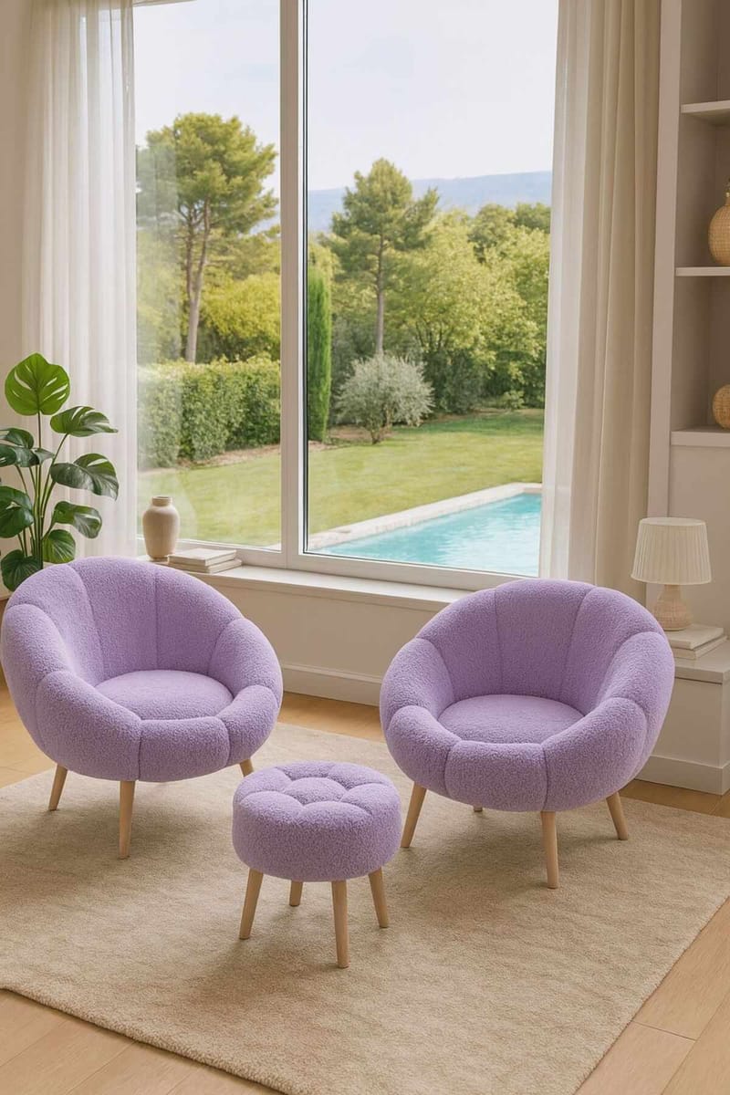 Ørelappstol- og puffsett (3 deler) Atelier Del Sofa Lida Wellsoft (75 x 100 x 42 cm) Syrin - Møbler - Stoler & lenestoler - Lenestoler
