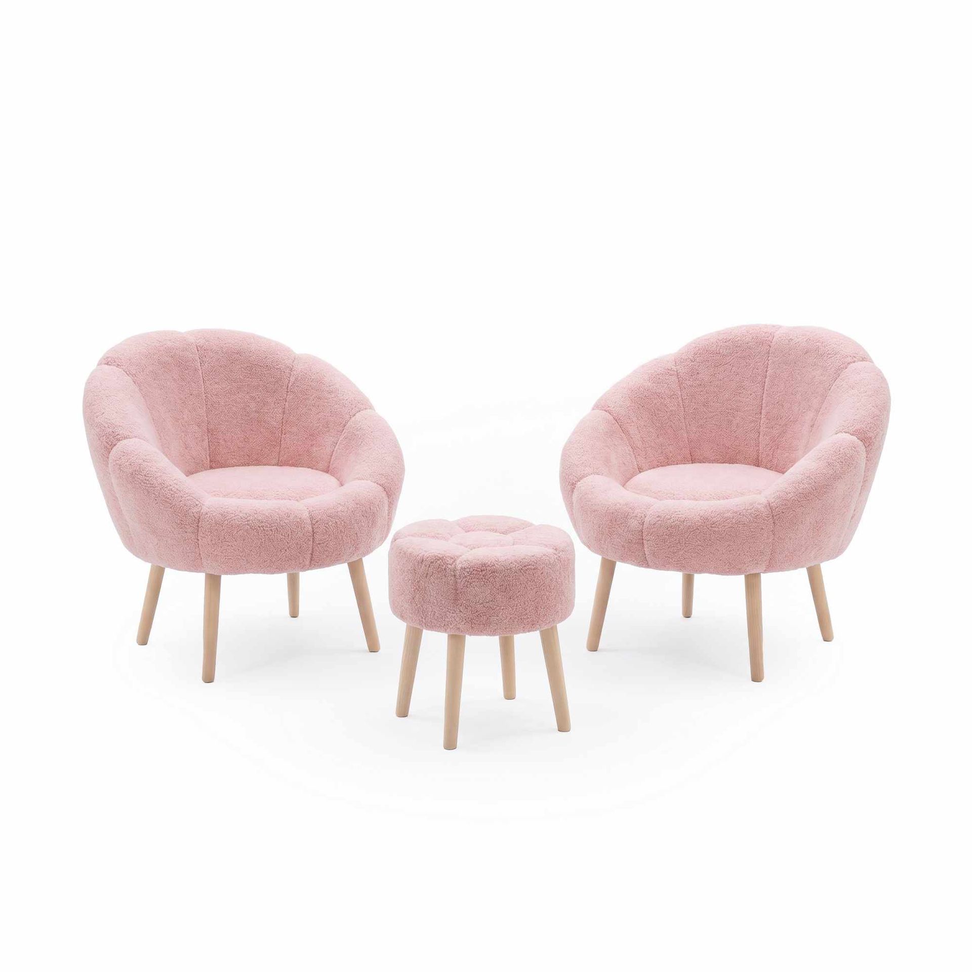 Ørelappstol- og puffsett (3 deler) Atelier Del Sofa Lida Wellsoft (75 x 100 x 42 cm) Rosa -