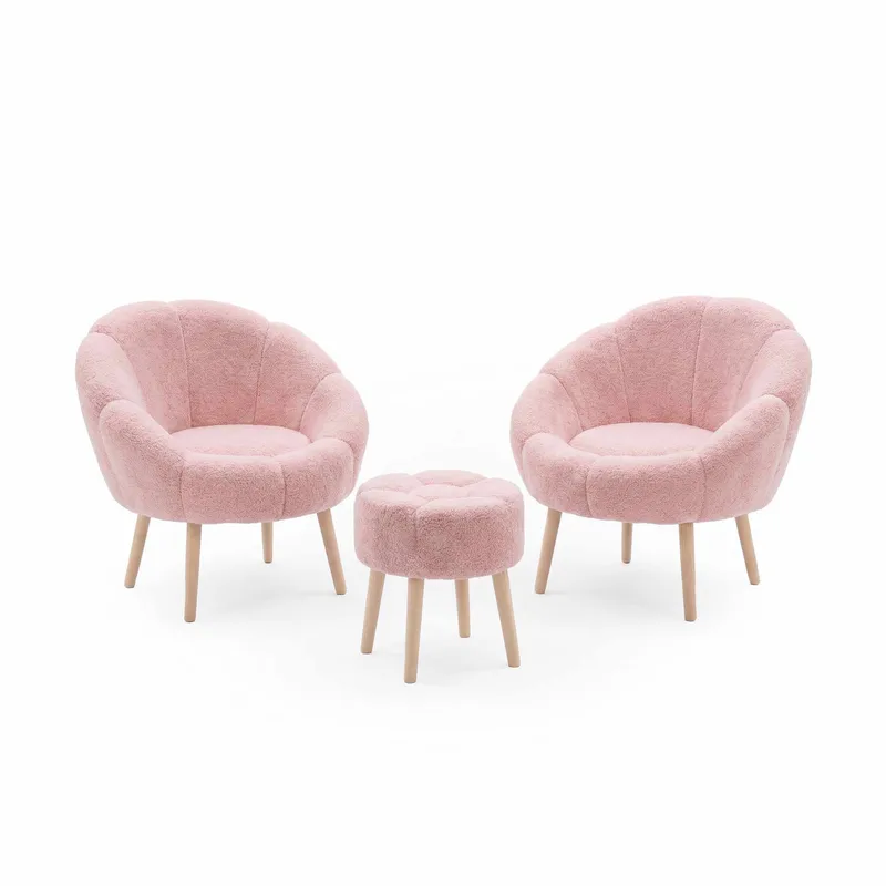 Ørelappstol- og puffsett (3 deler) Atelier Del Sofa Lida Wellsoft (75 x 100 x 42 cm) Rosa, undefined