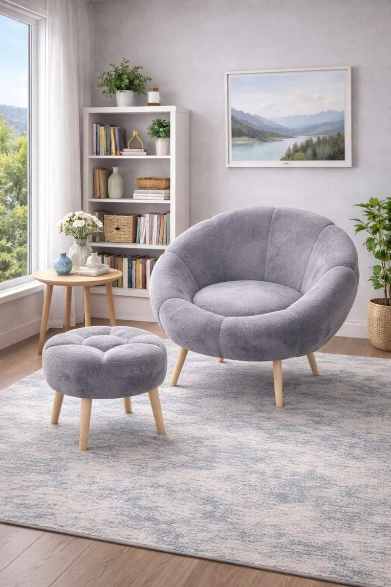 Ørelappstol- og puffesett (2 deler) Atelier Del Sofa Lida (75 x 100 x 42 cm) Grå - Møbler - Stoler & lenestoler - Lenestoler