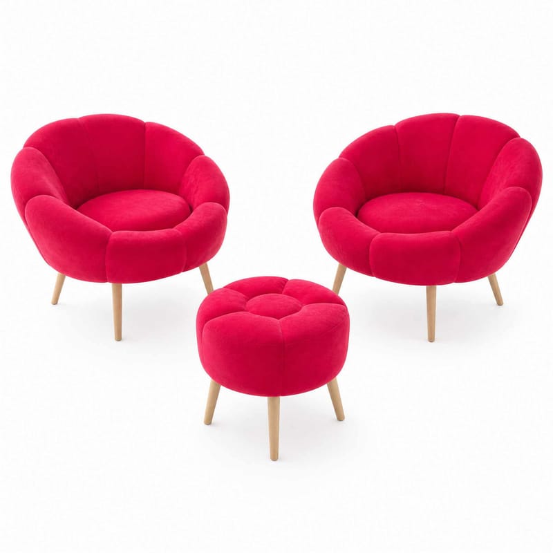 Ørelappstol- og puffsett (3 deler) Atelier Del Sofa Lida Wellsoft (75 x 100 x 42 cm) Fuksia, undefined