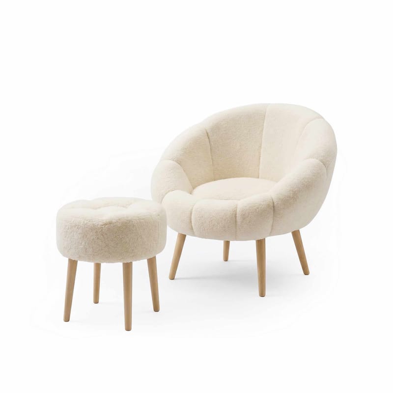 Ørelappstol- og puffesett (2 deler) Atelier Del Sofa Lida (75 x 100 x 42 cm) Krem, undefined