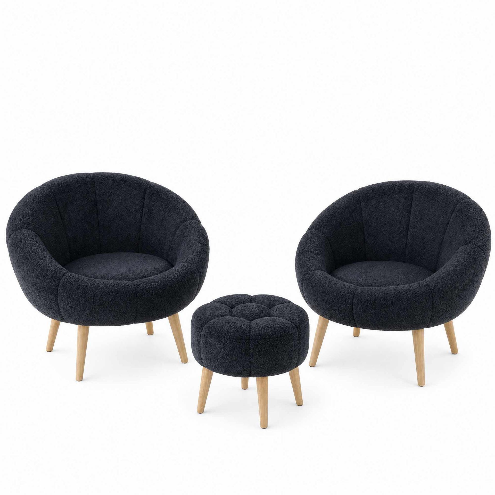 Ørelappstol- og puffsett (3 deler) Atelier Del Sofa Lida Wellsoft (75 x 100 x 42 cm) Antrasitt - Antrasitt