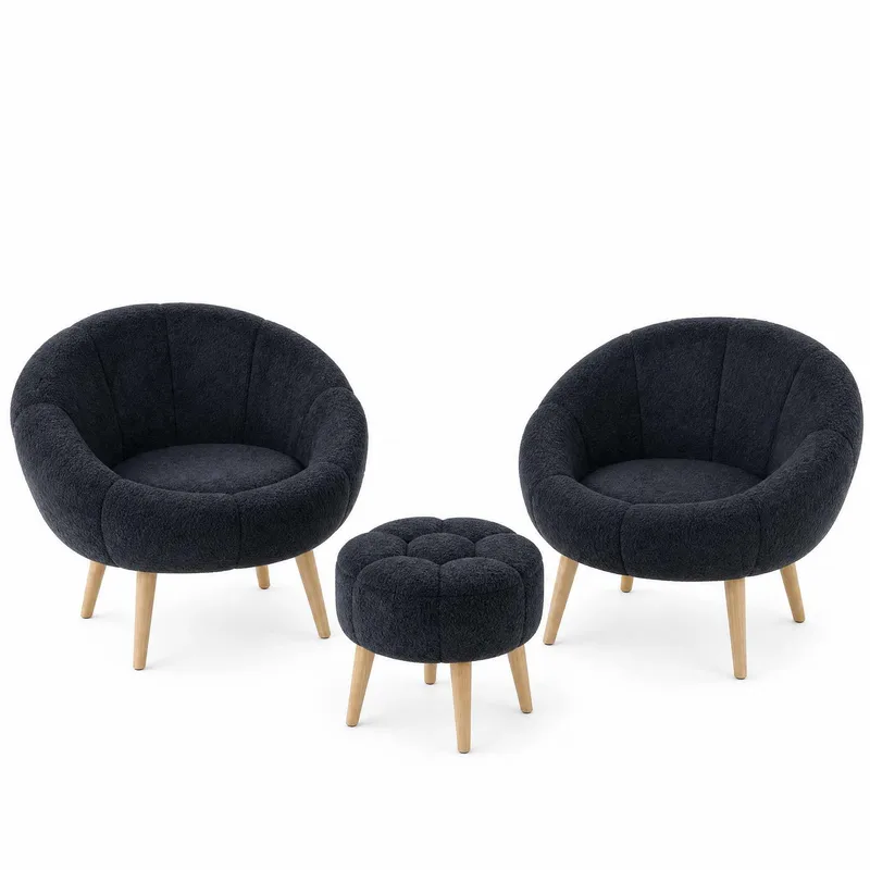 Ørelappstol- og puffsett (3 deler) Atelier Del Sofa Lida Wellsoft (75 x 100 x 42 cm) Antrasitt, undefined