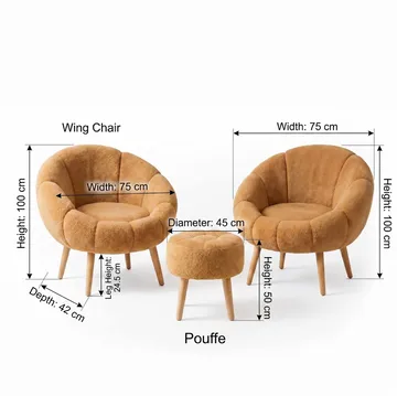 Ørelappstol- og puffsett (3 deler) Atelier Del Sofa Lida Wellsoft (75 x 100 x 42 cm) Brun - Møbler - Stoler & lenestoler - Lenestoler