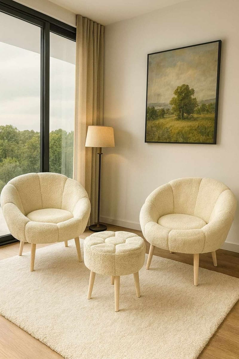 Ørelappstol- og puffsett (3 deler) Atelier Del Sofa Lida Wellsoft (75 x 100 x 42 cm) Krem - Møbler - Stoler & lenestoler - Lenestoler