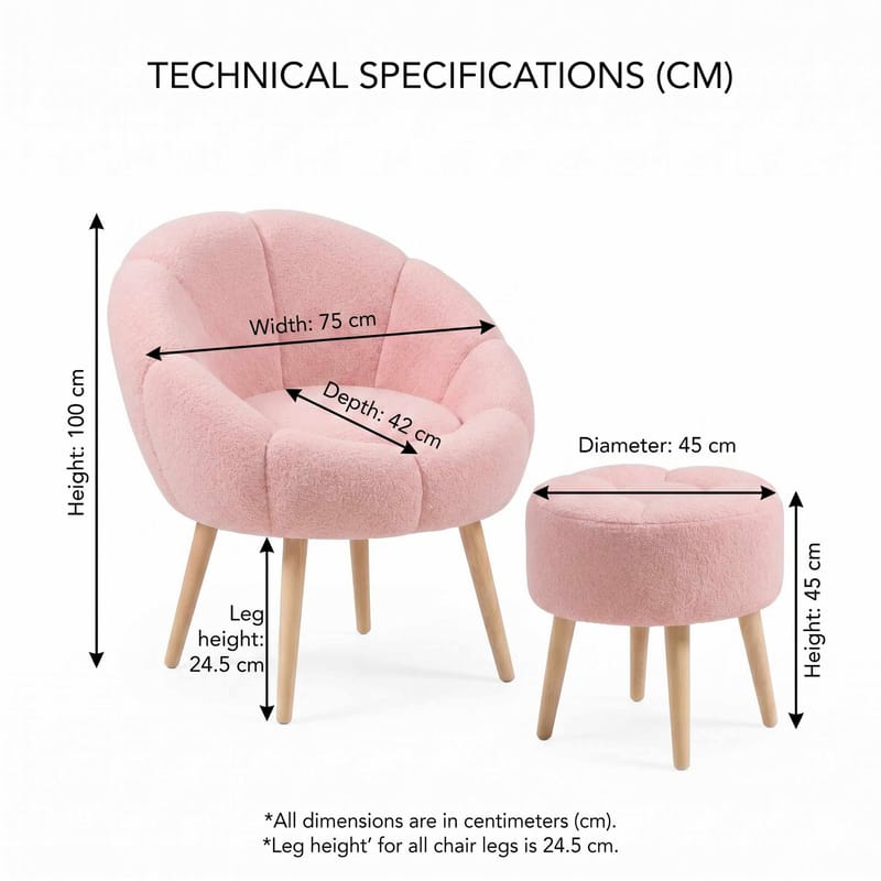 Ørelappstol- og puffesett (2 deler) Atelier Del Sofa Lida (75 x 100 x 42 cm) Rosa - Møbler - Stoler & lenestoler - Lenestoler