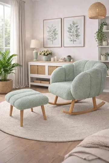 Ørelappstol- og puffesett (2 deler) Atelier Del Sofa Lotus (70 x 94 x 42 cm) Grønn - Møbler - Stoler & lenestoler - Lenestoler