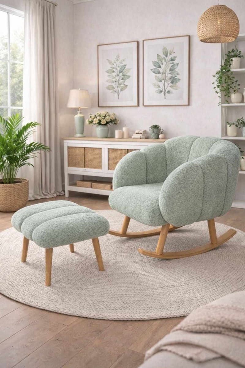 Ørelappstol- og puffesett (2 deler) Atelier Del Sofa Lotus (70 x 94 x 42 cm) Grønn - Møbler - Stoler & lenestoler - Lenestoler