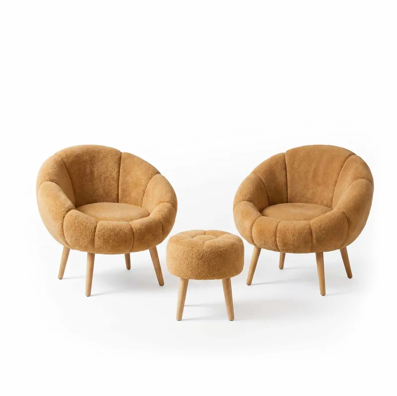 Ørelappstol- og puffsett (3 deler) Atelier Del Sofa Lida Wellsoft (75 x 100 x 42 cm) Brun, undefined