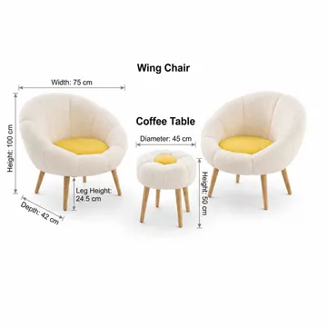 Ørelappstol- og puffsett (3 deler) Atelier Del Sofa Lida Wellsoft (75 x 100 x 42 cm) Hvit gul - Møbler - Stoler & lenestoler - Lenestoler