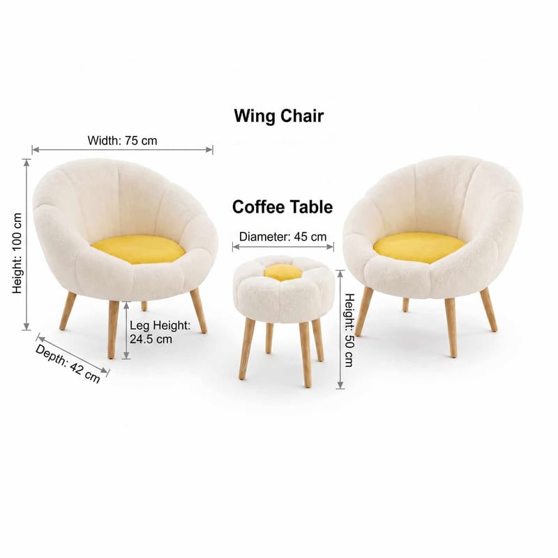 Ørelappstol- og puffsett (3 deler) Atelier Del Sofa Lida Wellsoft (75 x 100 x 42 cm) Hvit gul - Møbler - Stoler & lenestoler - Lenestoler