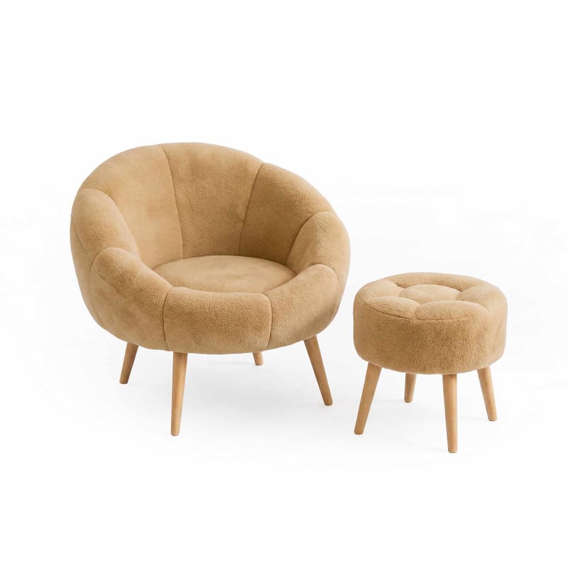 Ørelappstol- og puffesett (2 deler) Atelier Del Sofa Lida (75 x 100 x 42 cm) Brun, undefined