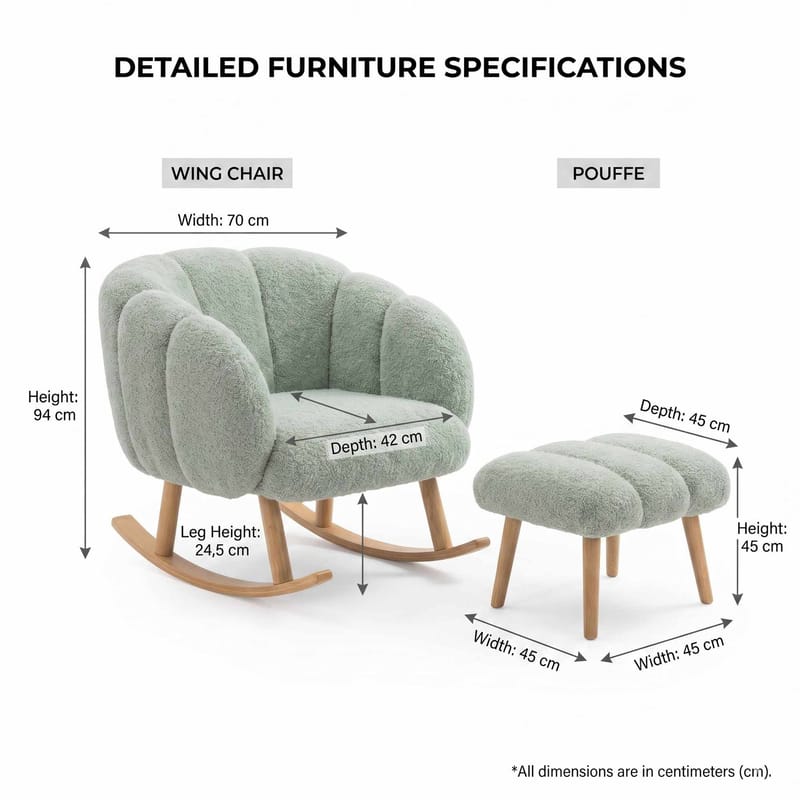 Ørelappstol- og puffesett (2 deler) Atelier Del Sofa Lotus (70 x 94 x 42 cm) Grønn - Møbler - Stoler & lenestoler - Lenestoler