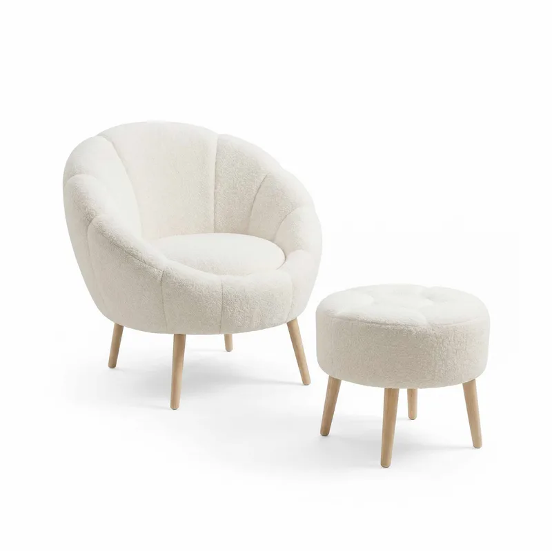 Ørelappstol- og puffesett (2 deler) Atelier Del Sofa Lida (75 x 100 x 42 cm) Hvit, undefined