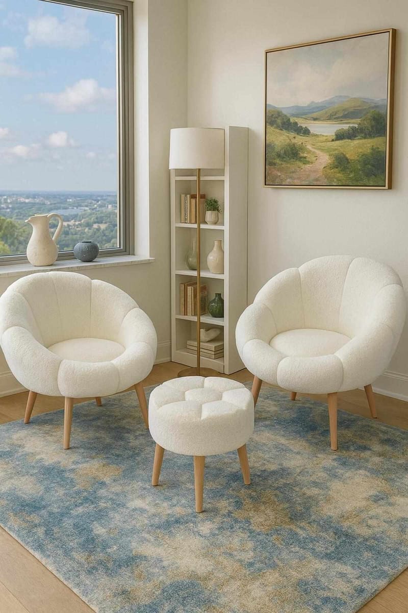 Ørelappstol- og puffsett (3 deler) Atelier Del Sofa Lida Wellsoft (75 x 100 x 42 cm) Hvit - Møbler - Stoler & lenestoler - Lenestoler