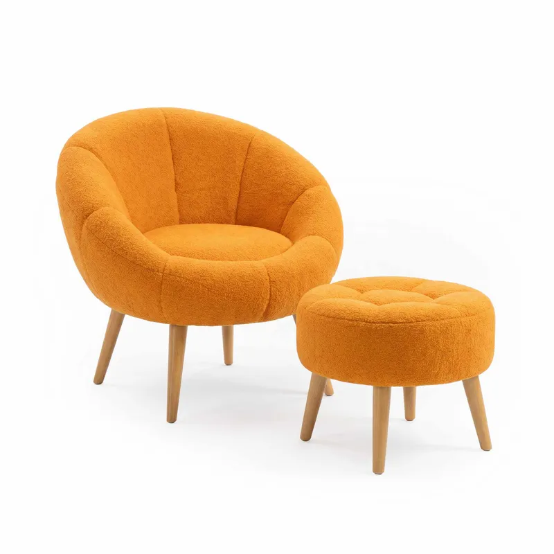 Ørelappstol- og puffesett (2 deler) Atelier Del Sofa Lida (75 x 100 x 42 cm) Oransje, undefined