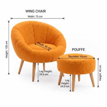 Ørelappstol- og puffesett (2 deler) Atelier Del Sofa Lida (75 x 100 x 42 cm) Oransje - Møbler - Stoler & lenestoler - Lenestoler