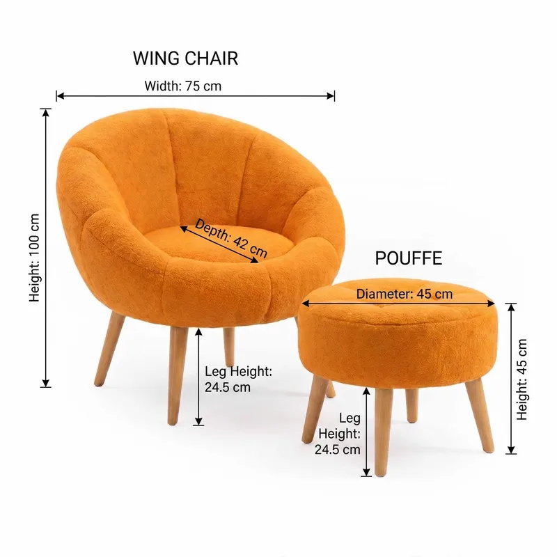Ørelappstol- og puffesett (2 deler) Atelier Del Sofa Lida (75 x 100 x 42 cm) Oransje - Møbler - Stoler & lenestoler - Lenestoler