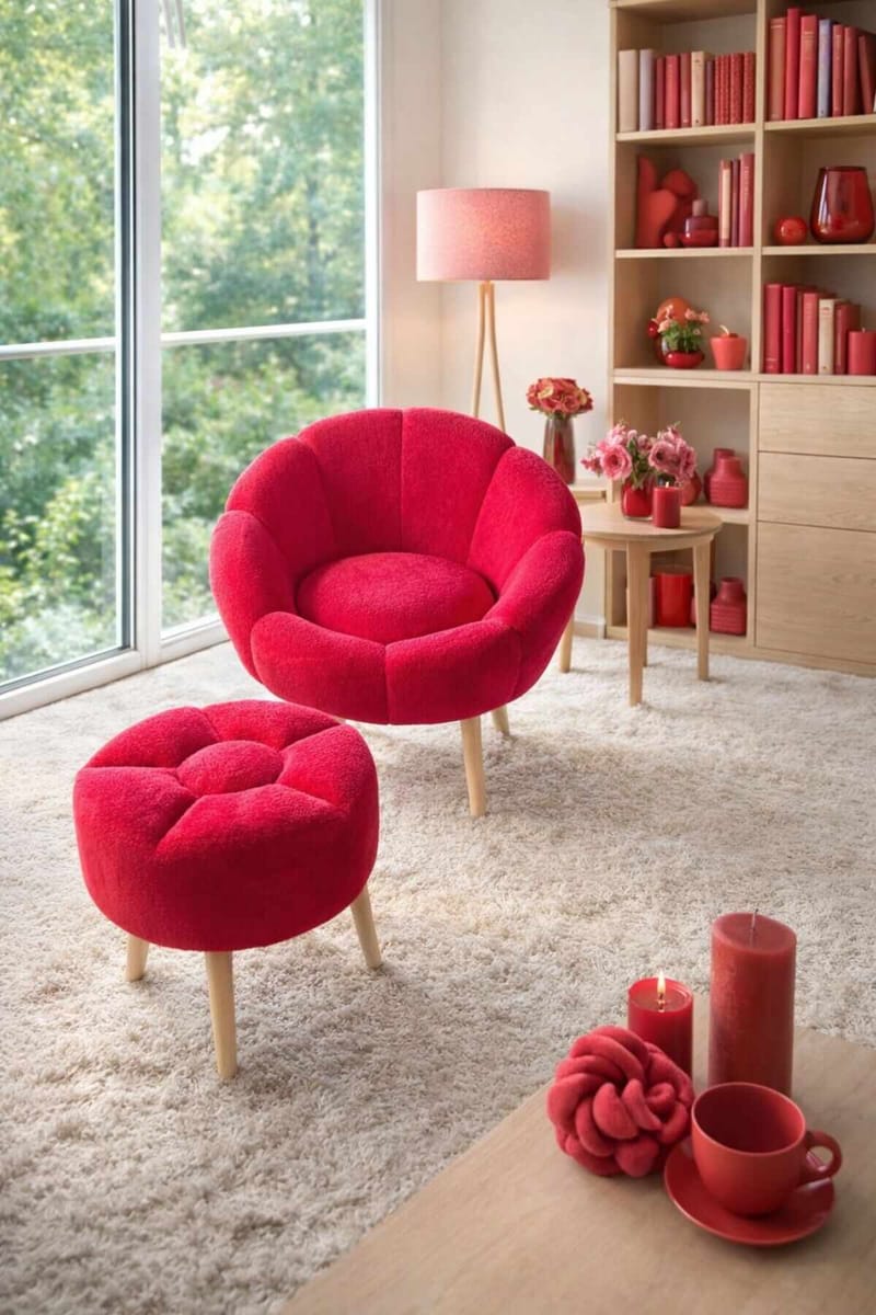 Ørelappstol- og puffesett (2 deler) Atelier Del Sofa Lida (75 x 100 x 42 cm) Fuksia - Møbler - Stoler & lenestoler - Lenestoler