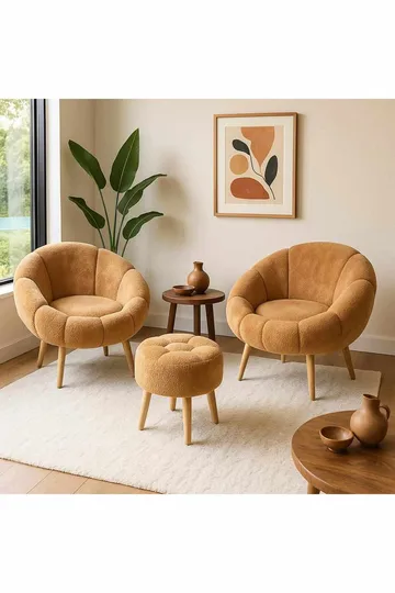 Ørelappstol- og puffsett (3 deler) Atelier Del Sofa Lida Wellsoft (75 x 100 x 42 cm) Brun - Møbler - Stoler & lenestoler - Lenestoler