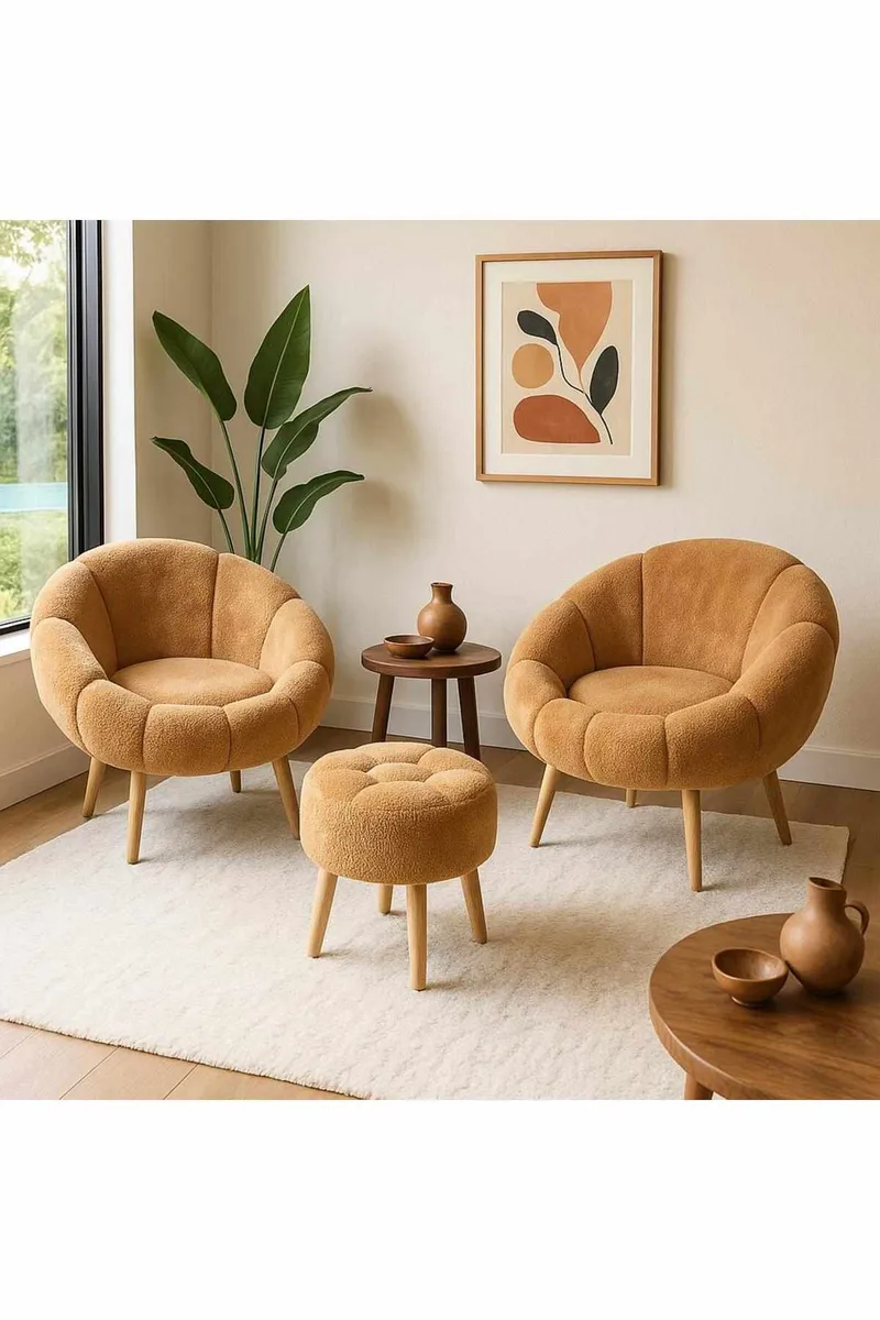 Ørelappstol- og puffsett (3 deler) Atelier Del Sofa Lida Wellsoft (75 x 100 x 42 cm) Brun - Møbler - Stoler & lenestoler - Lenestoler