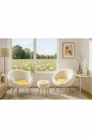 Ørelappstol- og puffsett (3 deler) Atelier Del Sofa Lida Wellsoft (75 x 100 x 42 cm) Hvit gul - Møbler - Stoler & lenestoler - Lenestoler