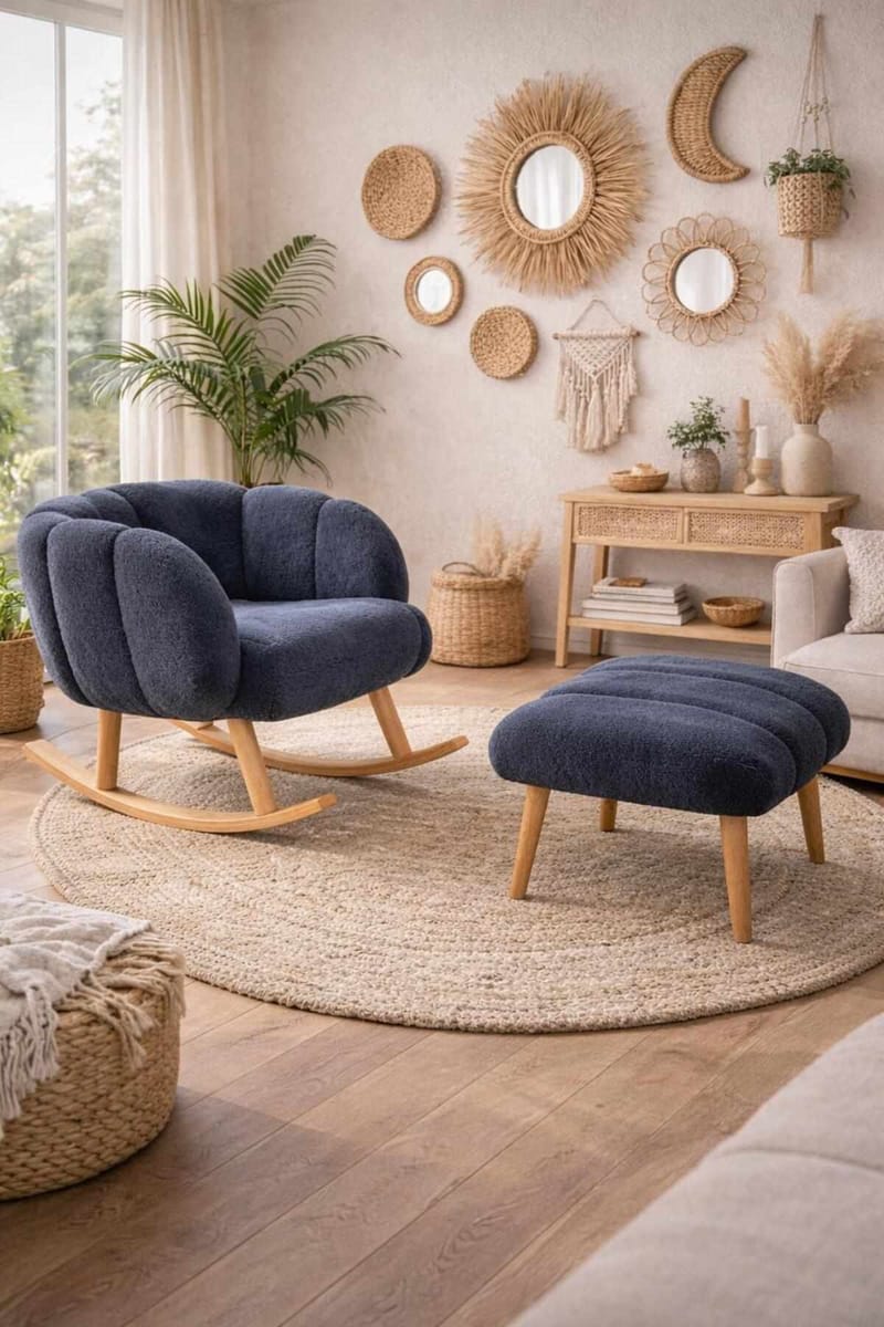Ørelappstol- og puffesett (2 deler) Atelier Del Sofa Lotus (70 x 94 x 42 cm) Antrasitt - Antrasitt - Møbler - Stoler & lenestoler - Lenestoler