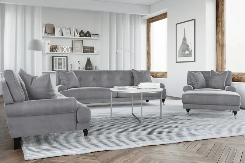Andrew Loveseat Fløyel - Sølvgrå/Krom - Møbler - Stoler & lenestoler - Lenestoler