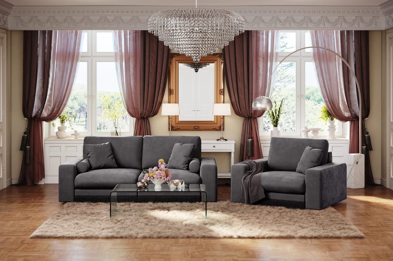 Arken Lyx Dyp Lenestol i fløyel - Mørkegrå - Møbler - Stoler & lenestoler - Lenestoler